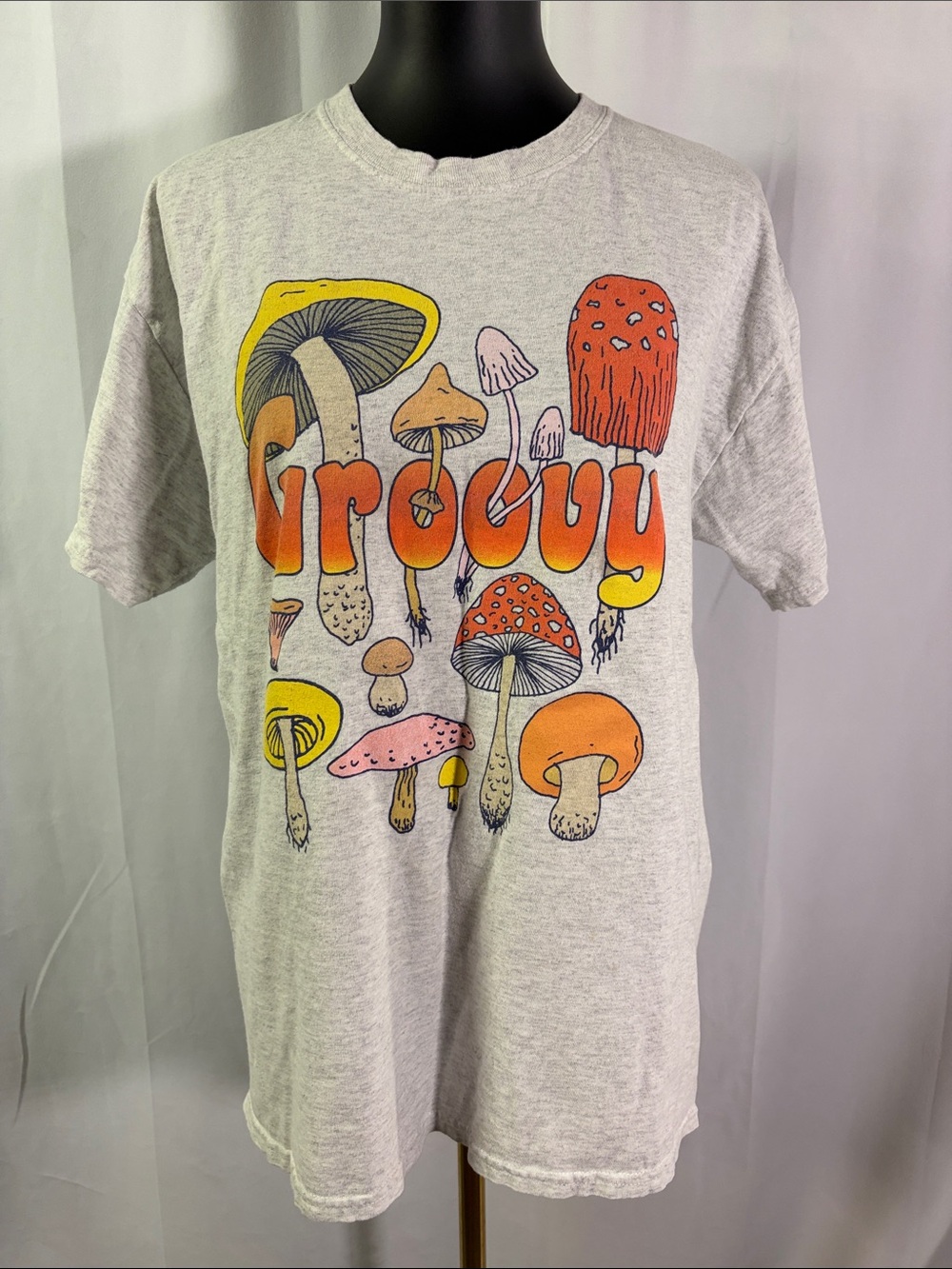 Groovy Mushroom Grey Short Sleeve Crewneck T-Shirt
